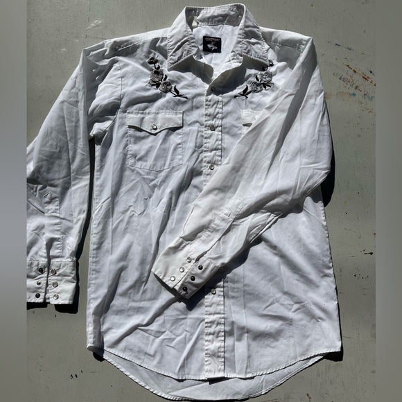 Men's Vintage Chute #1 Western Shirt White Embroidered M Ranch Rodeo Rockabilly - Picture 6 of 11